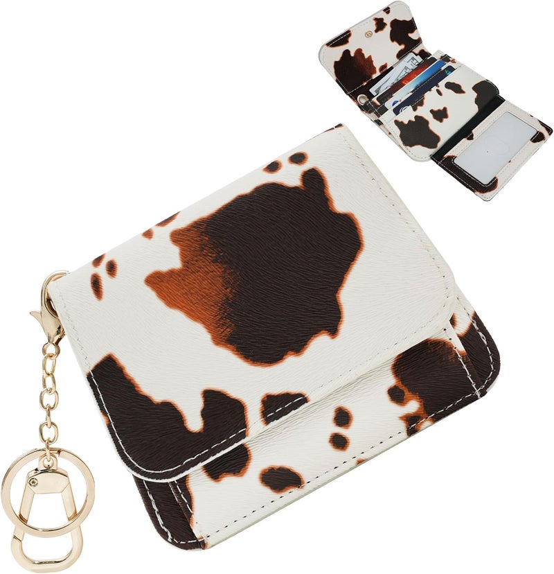 Sunpour Women Small Wallet RFID Blocking Slim Wallet with Coin Pocket Tri-Fold Credit Card Holder with ID Window and Keychain (Cow) - Image 1